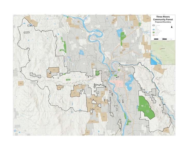 Map of the Three Rivers Community Forest proposed boundary.